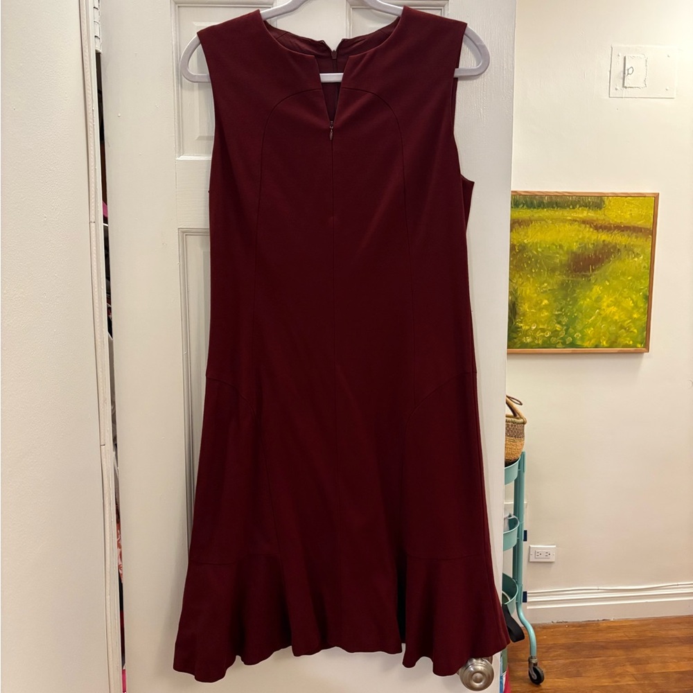 Akris Punto Deep Burgundy Sleeveless Flounce-Hem Dress